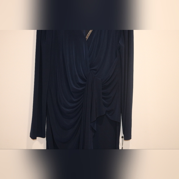 Adrianna Papell Women's Asymmetric Beaded V-Neck Dress - Midnight - Picture 4 of 13